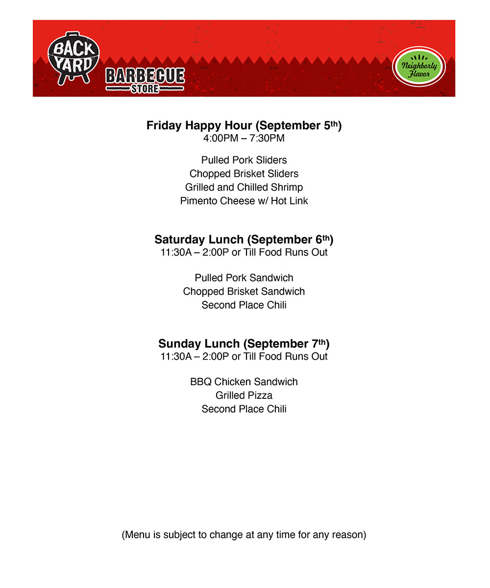 Click here to open the Backyard BBQ Weekly Food Menu!