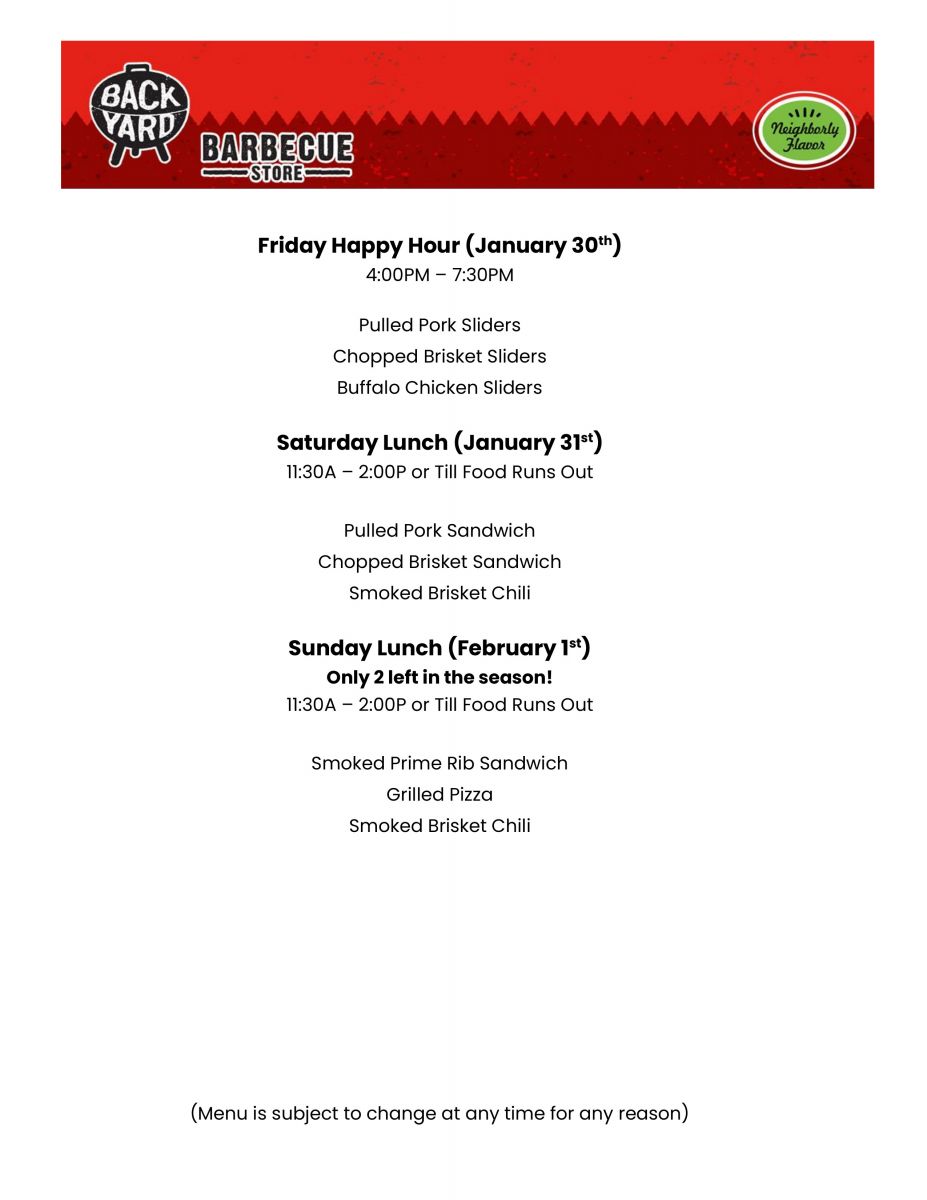 Click here to open the Backyard BBQ Weekly Food Menu!