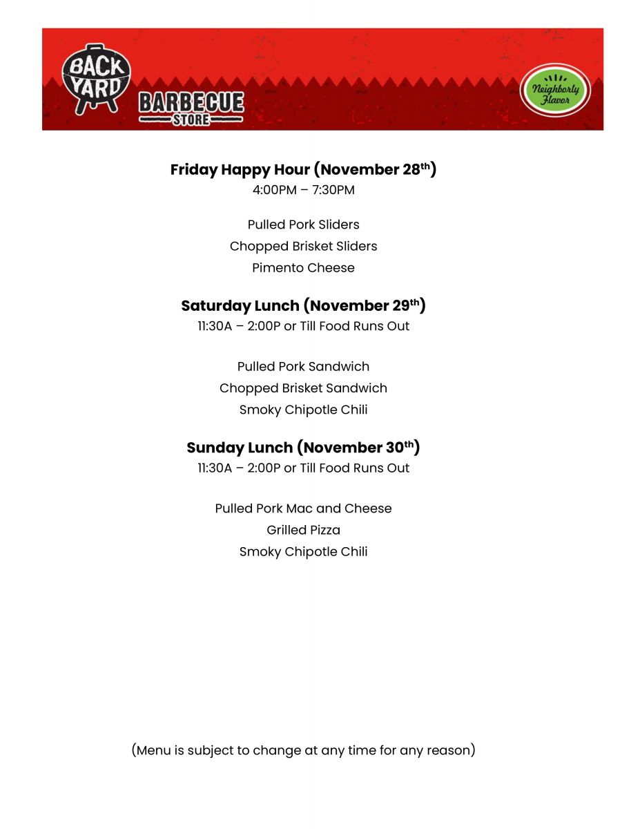 Click here to open the Backyard BBQ Weekly Food Menu!