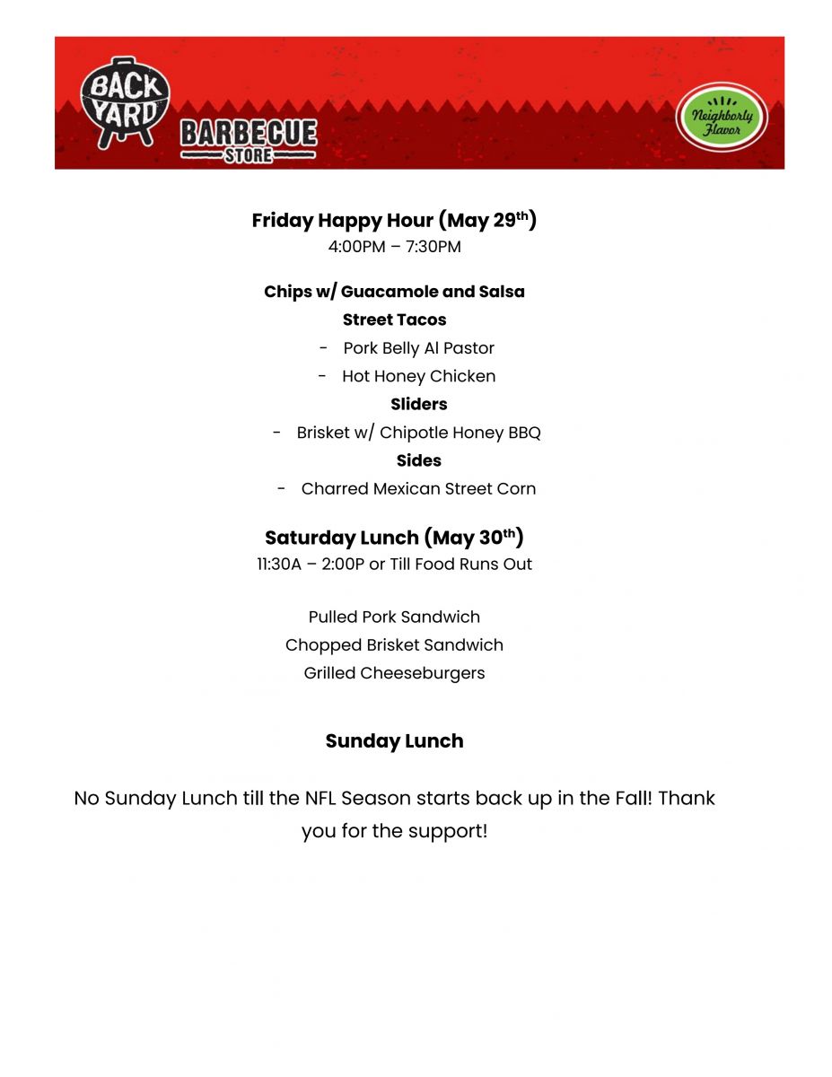 Click here to open the Backyard BBQ Weekly Food Menu!