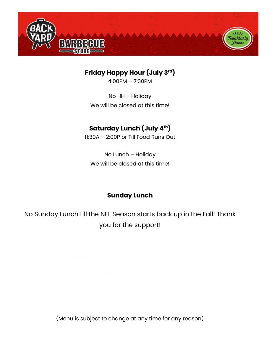 Click here to open the Backyard BBQ Weekly Food Menu!
